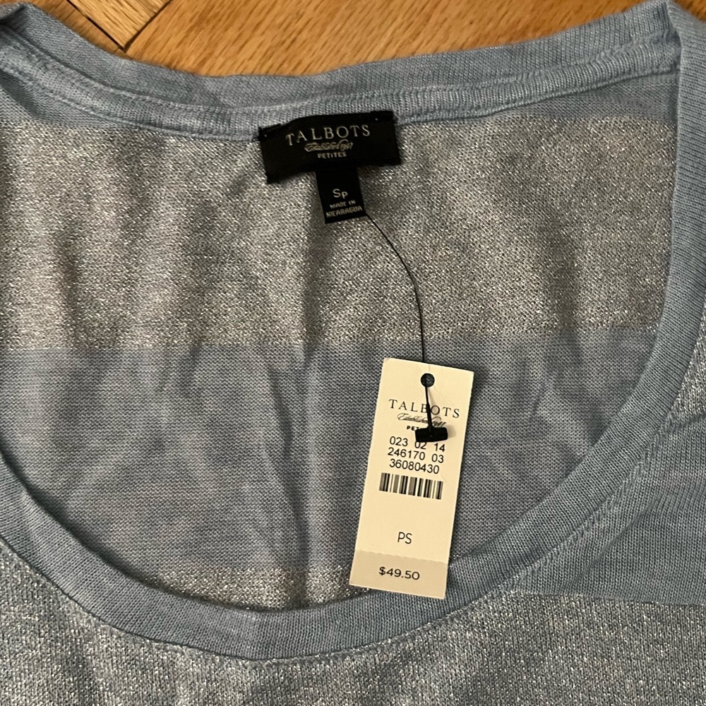 Talbots Striped Blue/Silver Thin Long-Sleeved Sweater - Picture 2 of 6